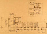 Image of the original Wasmuth Portfolio page showing the floor plan of the Westcott House, carriage house, pergola, and gardens